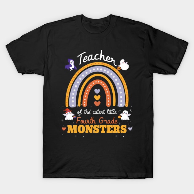 cute Rainbow teacher of The Cutest little 4th grade monsters T-Shirt by FunnyUSATees